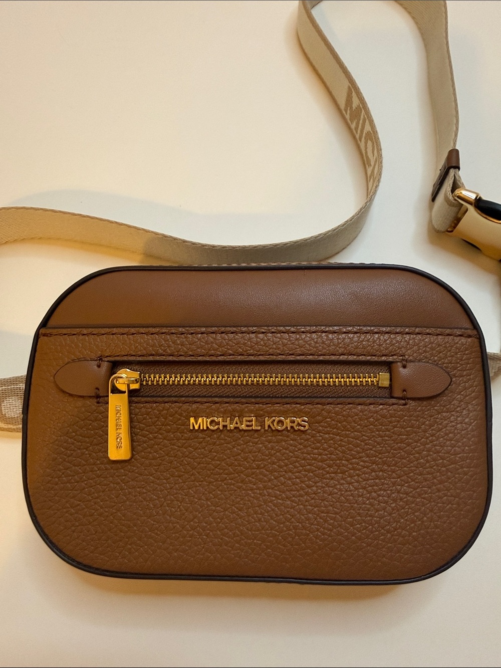 Michael Kors Brown Leather Belt Bag Fanny Pack Crossbody Logo Strap
